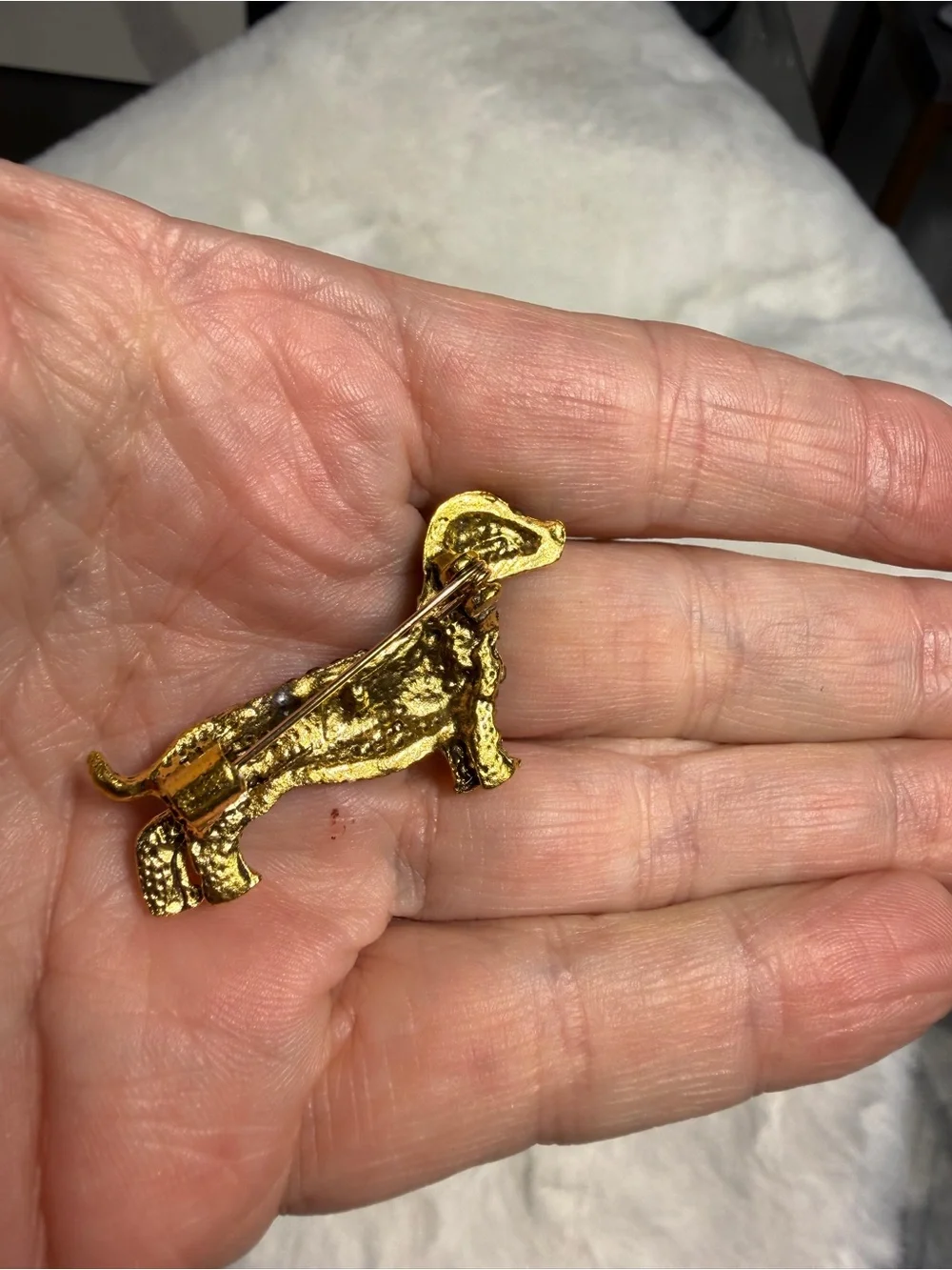 Gold-Tone Dachshund Brooch with Brown Crystal Accents dog lovers pet weinerdog